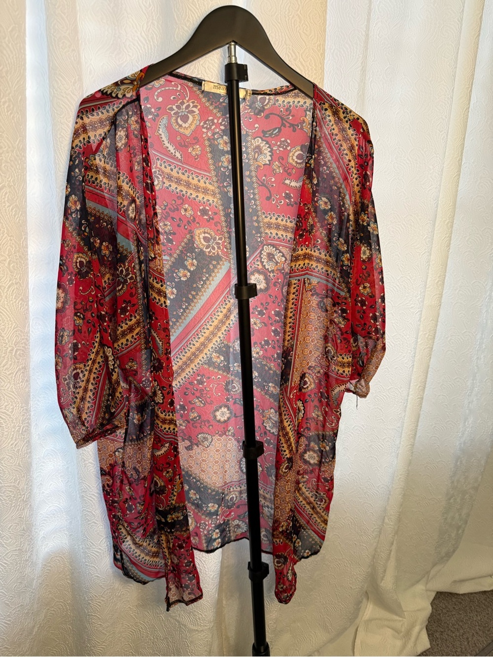 Sheer Red Paisley Kimono Wrap - Unbranded